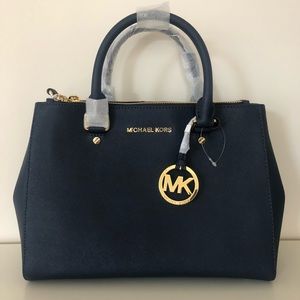 Michael Kors Saffiano Medium Sutton Satchel Navy